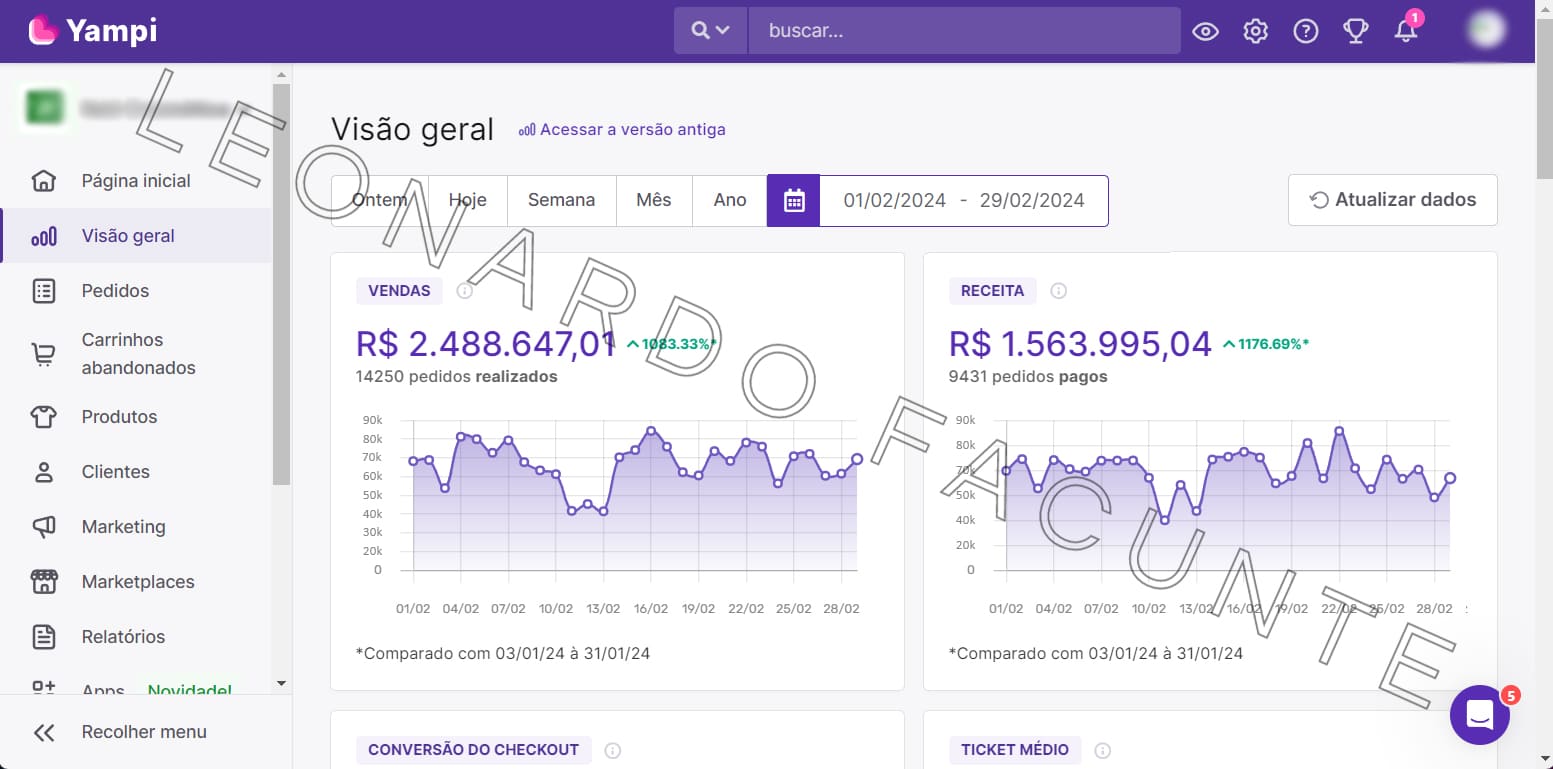 Faturamento de E-commerce Yampi